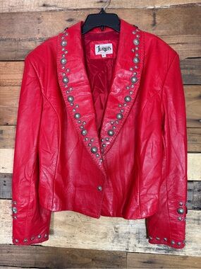 Diamond Leathers Size 12 Red Leather Jacket Embellished Studs